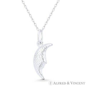 Crescent / Quarter Moon Celestial Charm 3D Pendant in .925 Sterling Silver